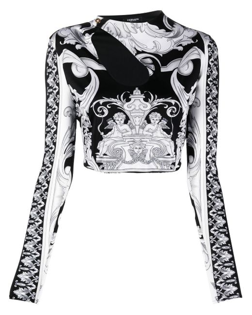 Versace cropped baroque-print top