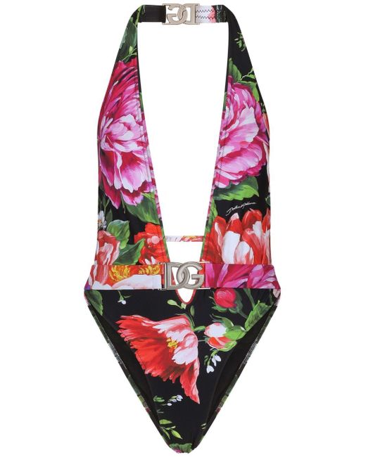 Dolce & Gabbana floral-print halterneck swimsuit