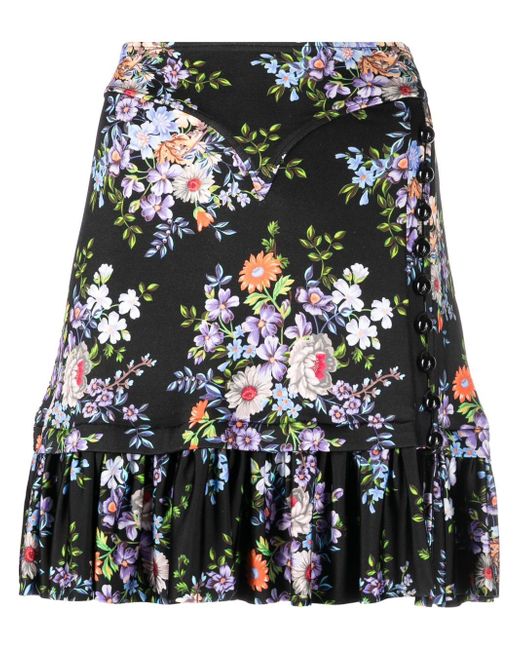 Paco Rabanne floral-print ruffle-hem skirt