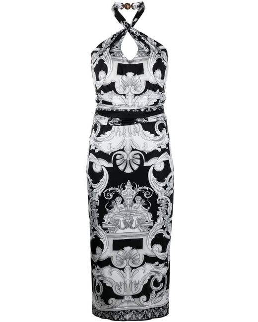 Versace Barocco-print cut-out midi dress