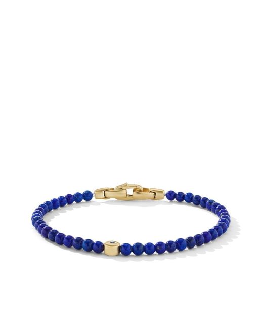 David Yurman 18kt yellow gold and sapphire 4mm evil eye lapis lazuli beaded bracelet
