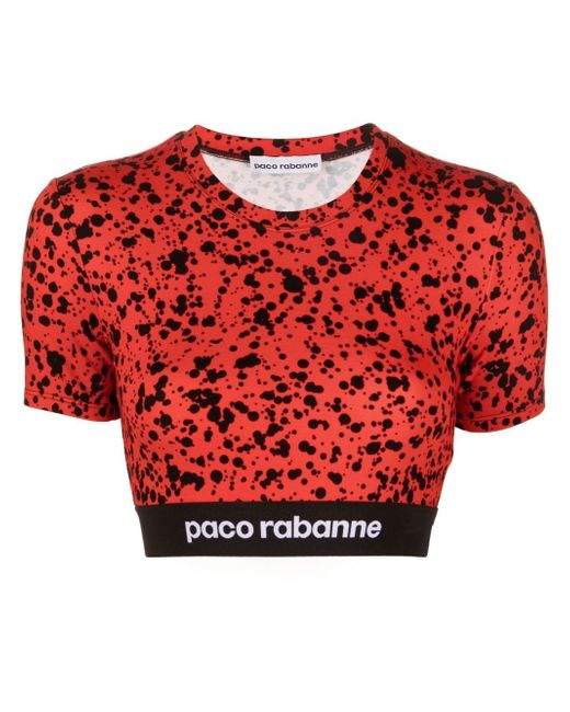Paco Rabanne paint-splatter print jersey crop top