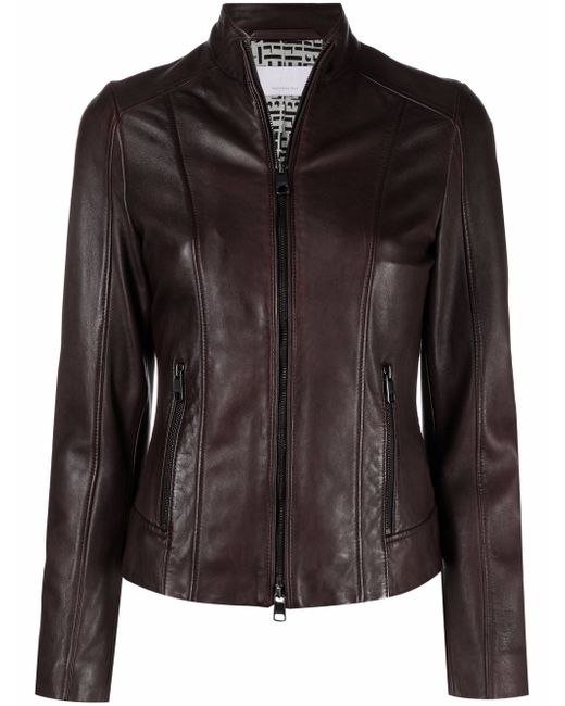 Boss band-collar zip-up leather