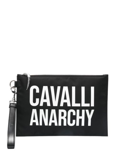 Roberto Cavalli slogan-print clutch bag