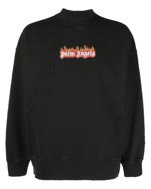 Palm Angels distressed Burning Logo-print sweatshirt