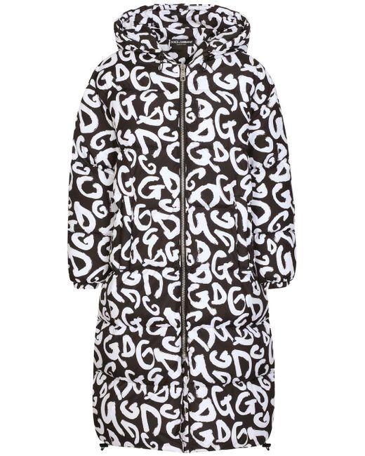 Dolce & Gabbana logo-print hooded zip-up coat