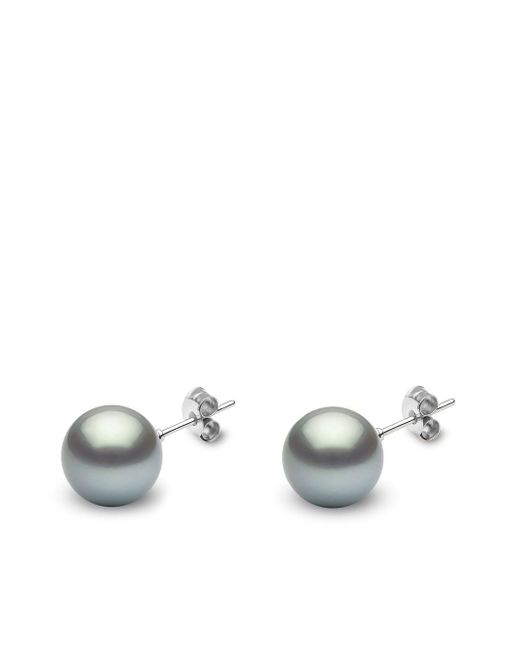 Yoko London 18kt white gold Classic 11mm grey Tahitian pearl stud earrings