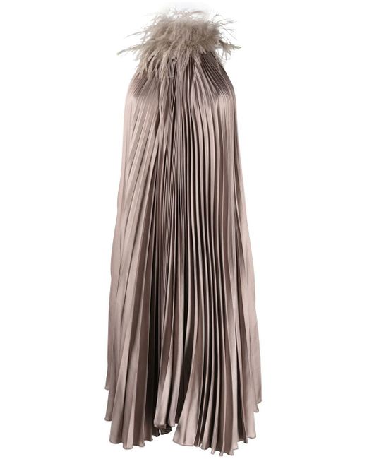 Styland feather-trim pleated shift dress