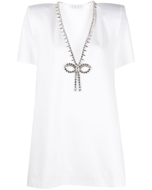 Area crystal bow V-neck T-shirt dress