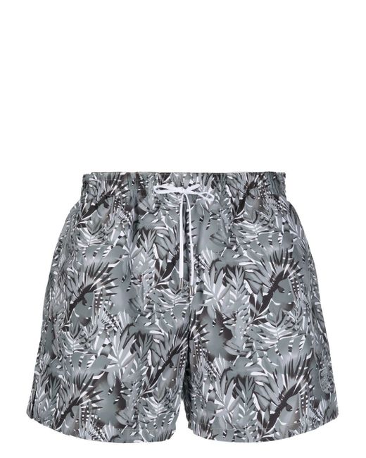 Corneliani leaf-print swim shorts