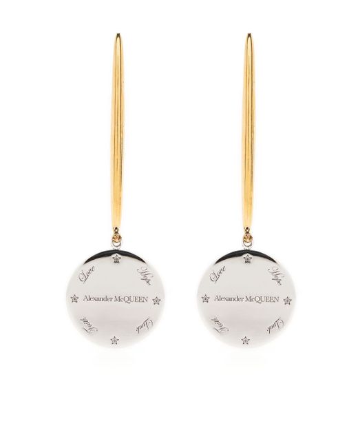 Alexander McQueen engraved-logo drop earrings