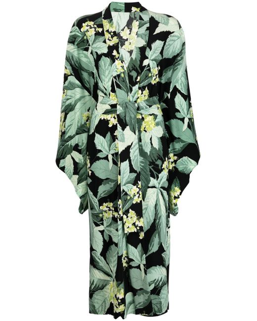 Norma Kamali all-over leaf-print kimono dress