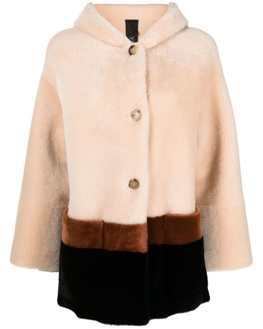 Blancha colour-block hooded fur coat