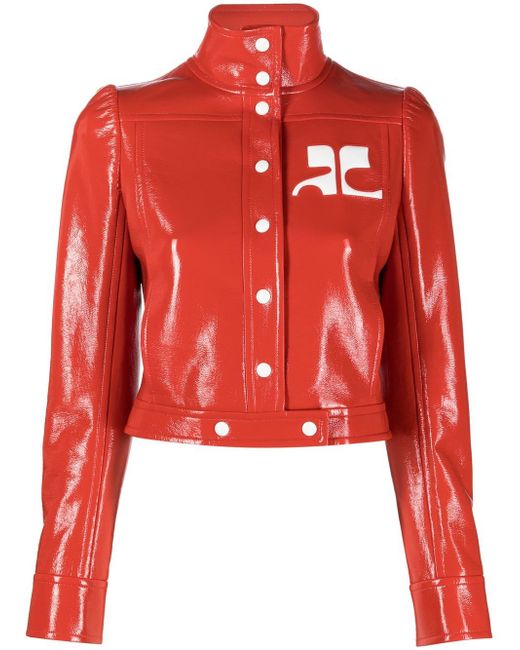 Courrèges logo-print faux-leather cropped jacket