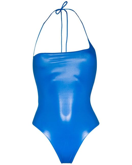 Attico sheen crossover halterneck swimsuit