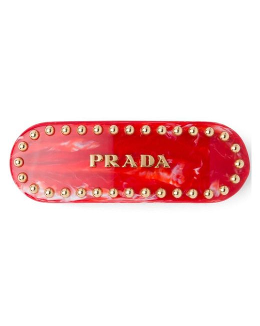 Prada studded logo-lettering hair clip