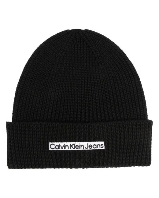 Calvin Klein Institutional-patch knit beanie