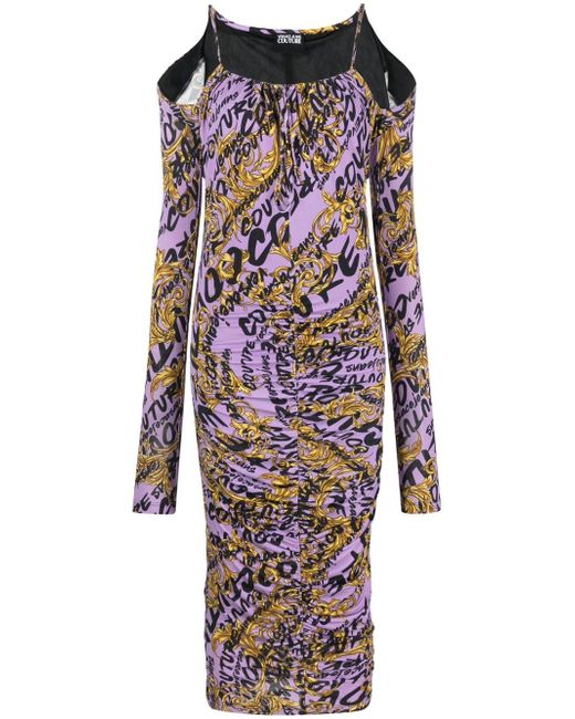 Versace Jeans Couture all-over logo-print gathered dress