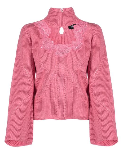 Blumarine lace-detail knitted top