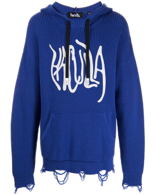 Haculla logo-print distressed knitted hoodie