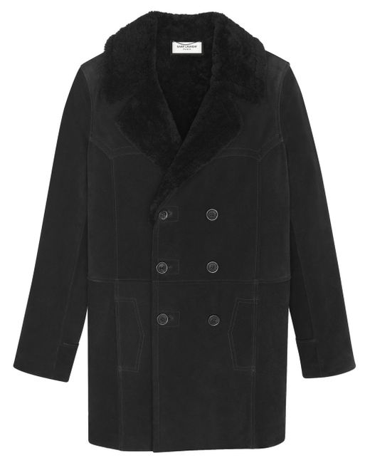 Saint Laurent shearling-trim double-breasted coat