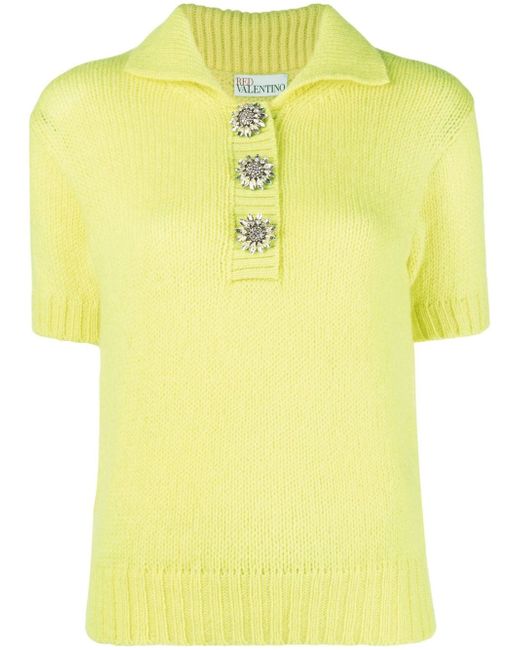 RED Valentino crystal button-embellished knitted top