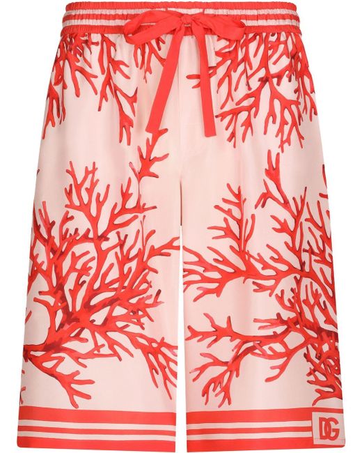 Dolce & Gabbana coral-print silk Bermuda shorts