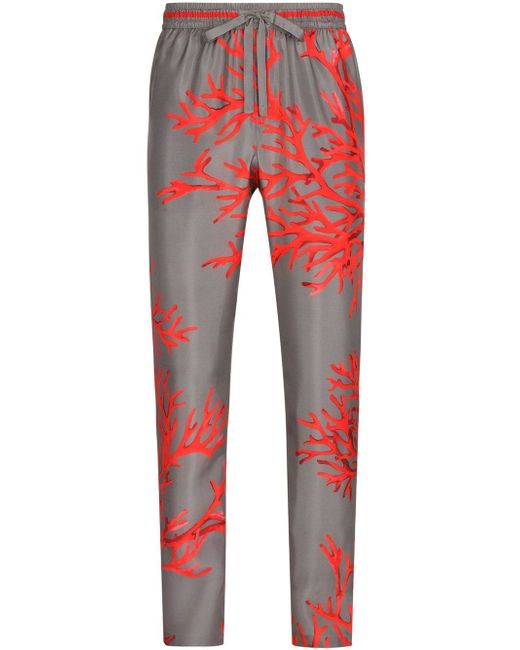 Dolce & Gabbana coral-print silk jogging trousers