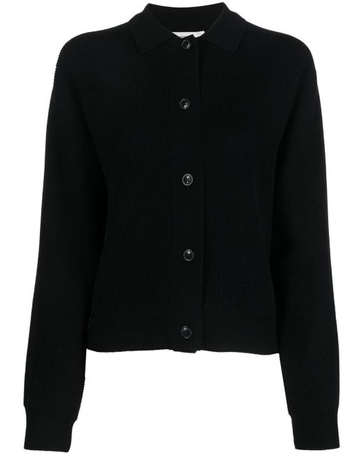 Closed ribbed-knit collared cardigan