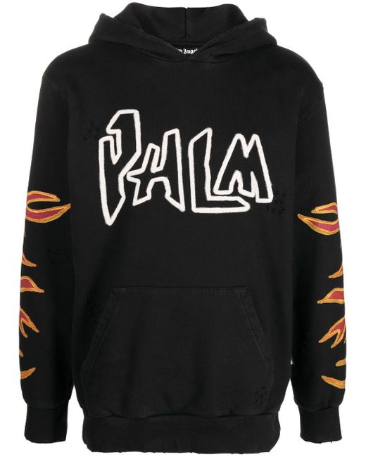 Palm Angels flame-print cotton hoodie