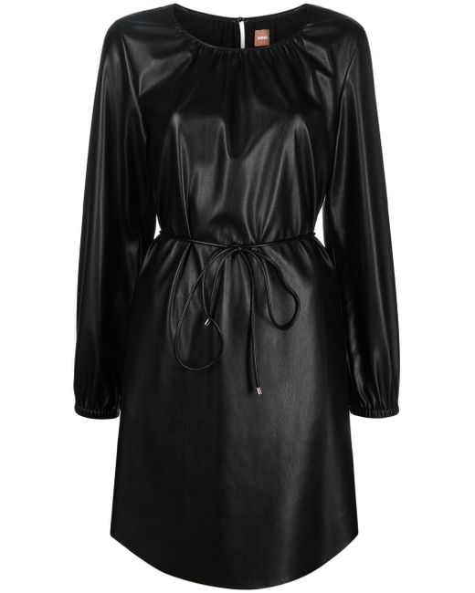 Boss faux-leather belted dress