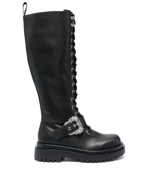 Versace Jeans Couture baroque-buckle knee-high boots