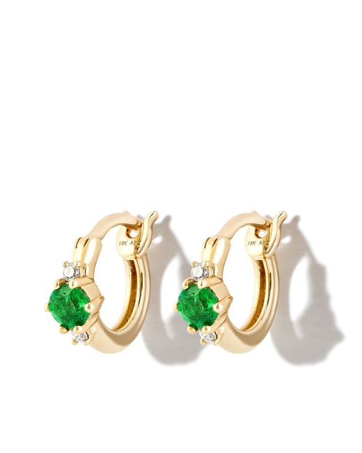 Adina Reyter 14kt emerald diamond huggie hoop earrings
