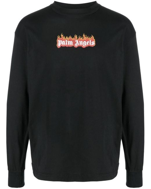 Palm Angels burning logo-print long-sleeve T-shirt