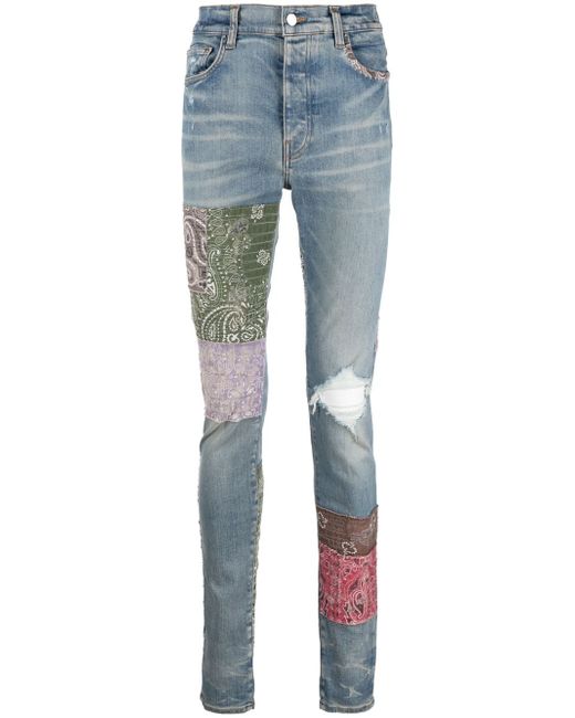 Amiri distressed patchwork skinny jeans