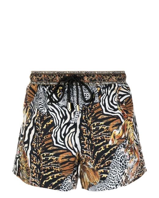Camilla mixed animal-print swim shorts
