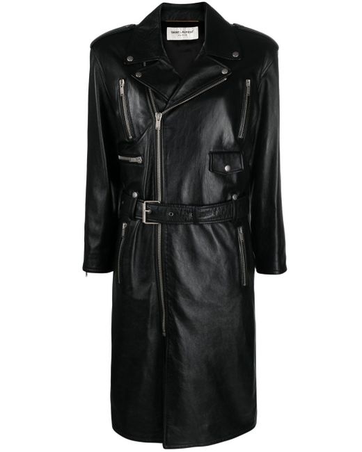 Saint Laurent belted leather biker coat