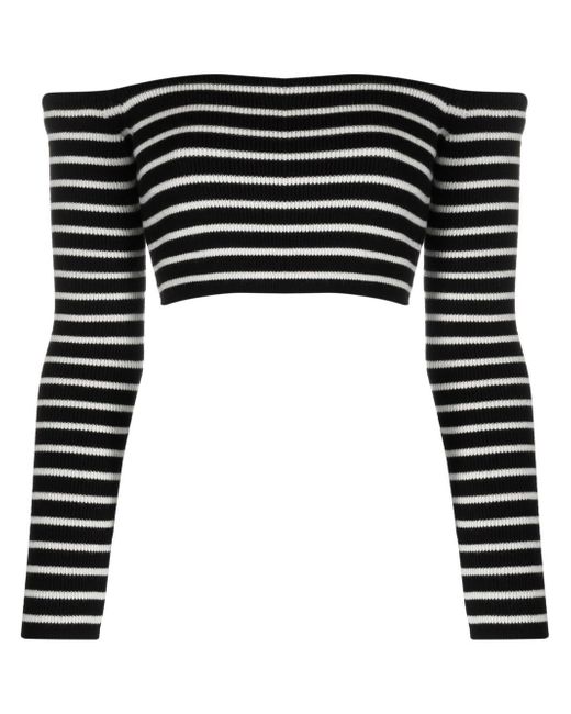 Saint Laurent off-shoulder striped knitted top