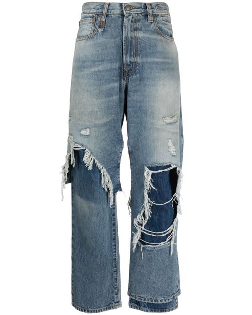 R13 distressed wide-leg jeans