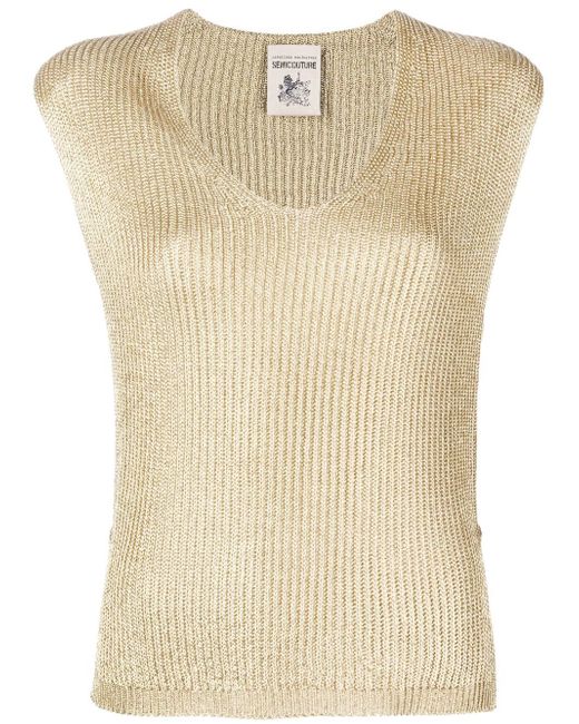 Semicouture sleeveless V-neck knitted top