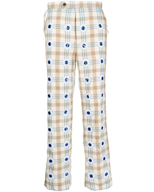 Bode embellished checked straight-leg trousers