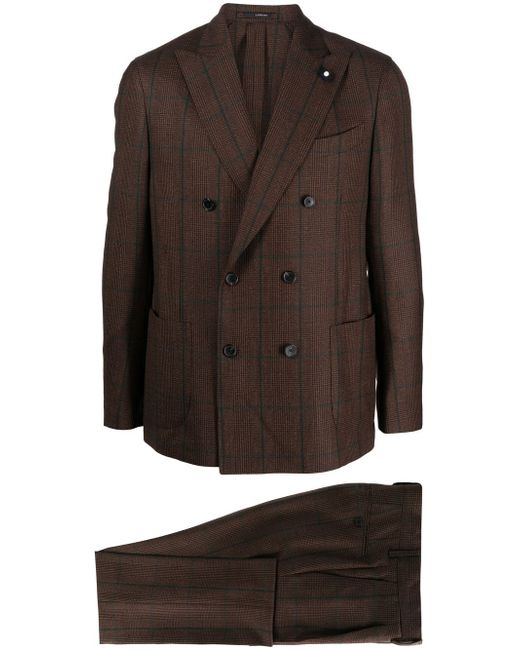 Lardini double-breasted check-pattern suit