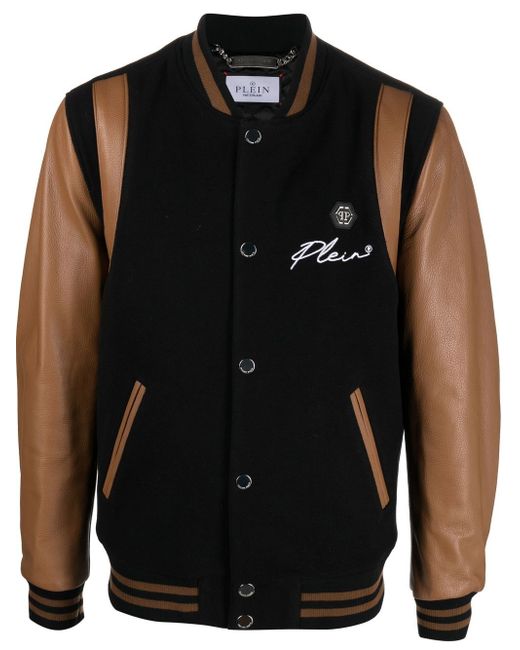 Philipp Plein chest logo-detail bomber leather jacket