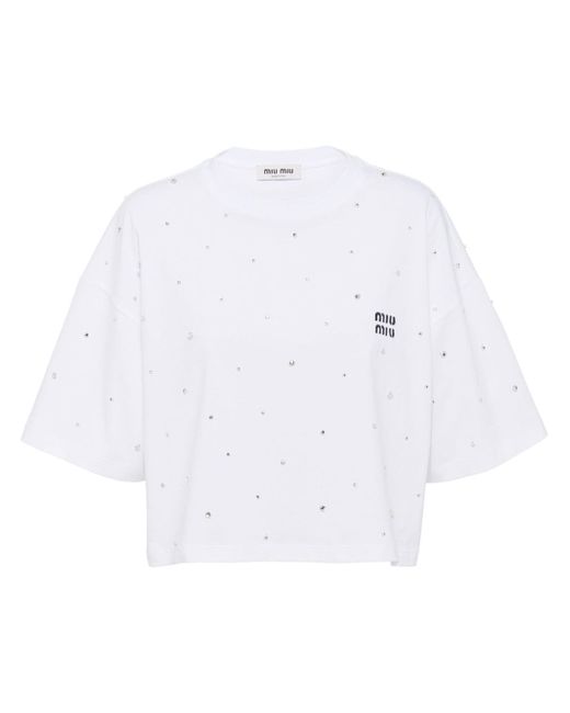 Miu Miu crystal-embellished cotton T-shirt