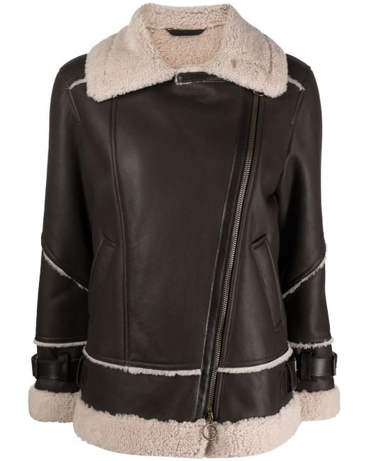 Eleventy shearling-trim leather jacket