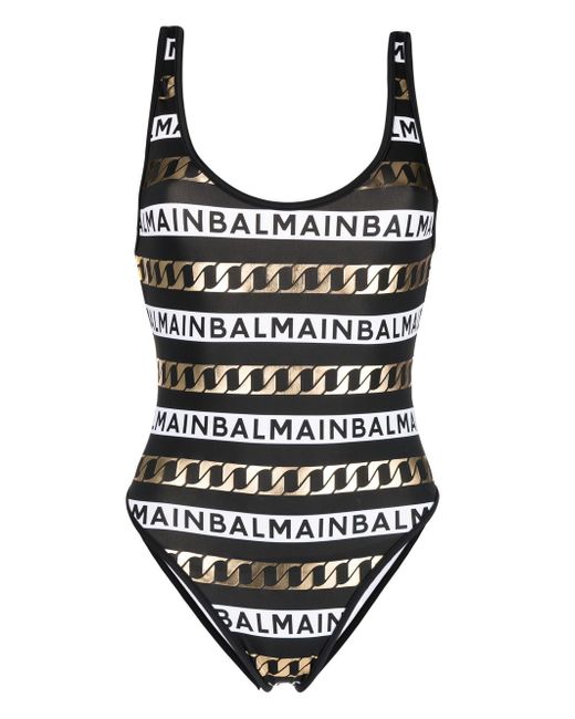Balmain all-over logo-print swimsuit