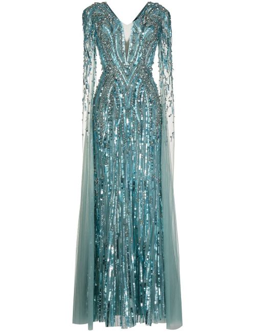 Jenny Packham draped sequin-embellished gown