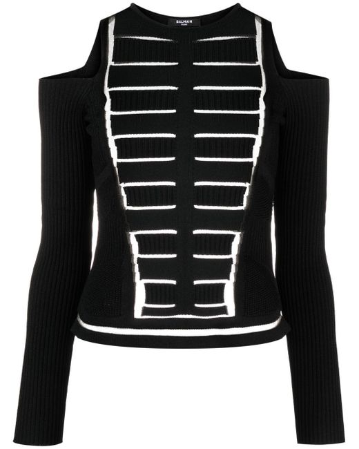 Balmain cold-shoulder cut-out knitted top