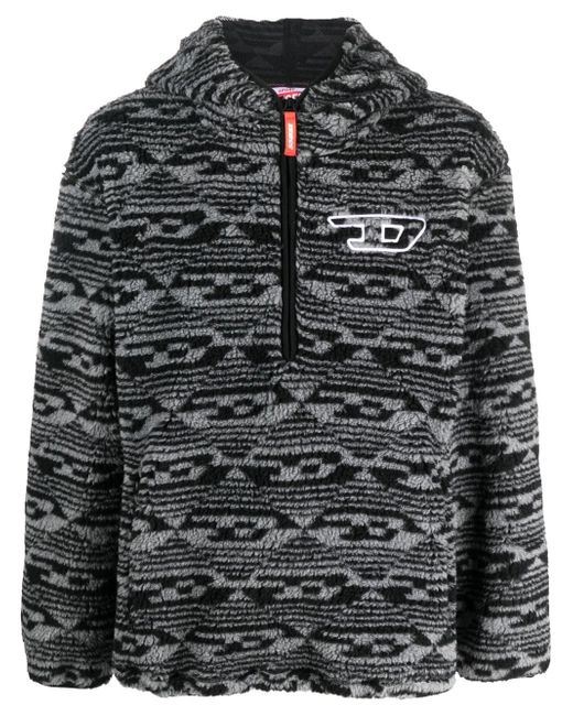 Diesel monogram-pattern hooded fleece
