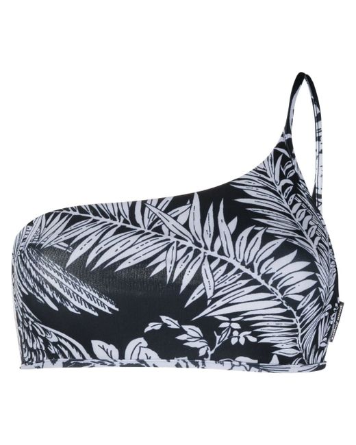 Palm Angels leaf-print one-shoulder bikini top